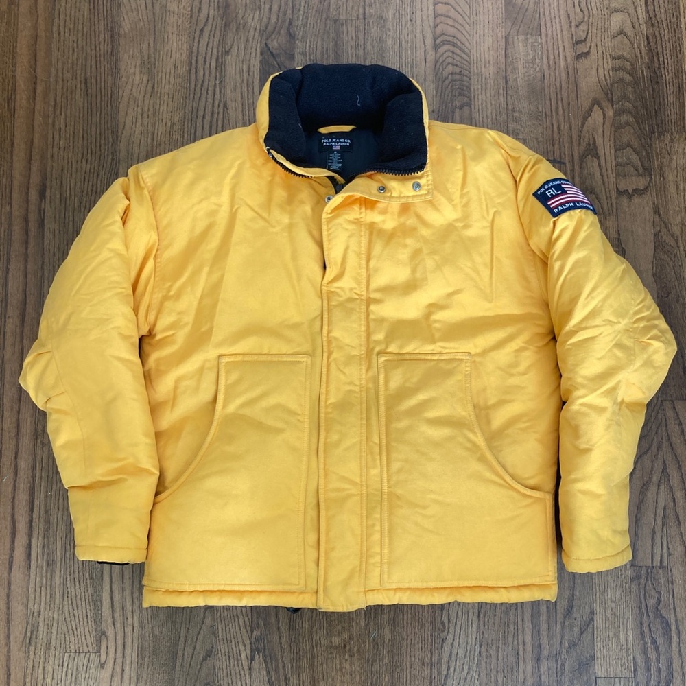 Vintage Polo Jeans Down Puff Jacket Yellow & Black size S